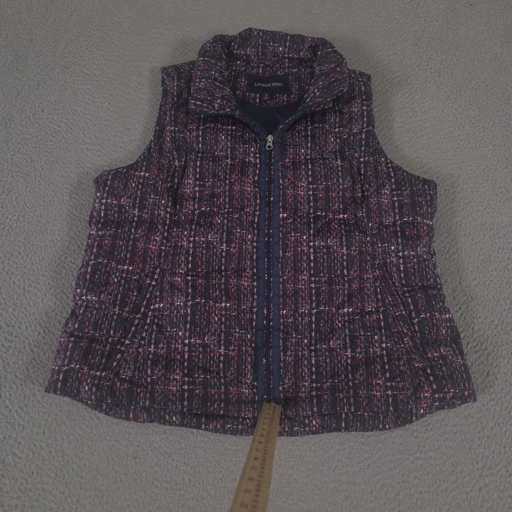 Lands End Vest Womens XL 18 Multi Down Puffer Abstract Print Quilted Zip Up Warm